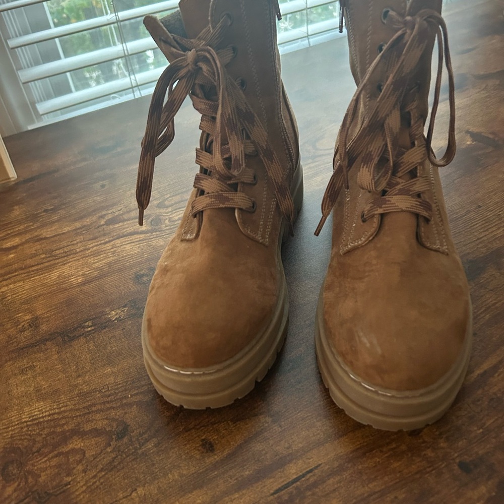 Brown Suede Lace-Up Boots